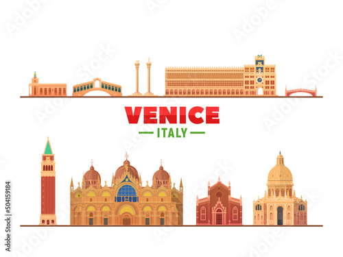 Murais de parede Venice Italy city landmarks in white background