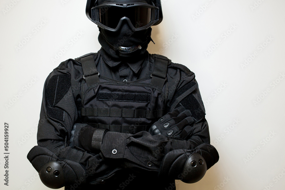 Special Forces In Black Uniform Mask And Body Armor Special Forces Special Forces In Black Uniform Mask And Body Armor Special Forces