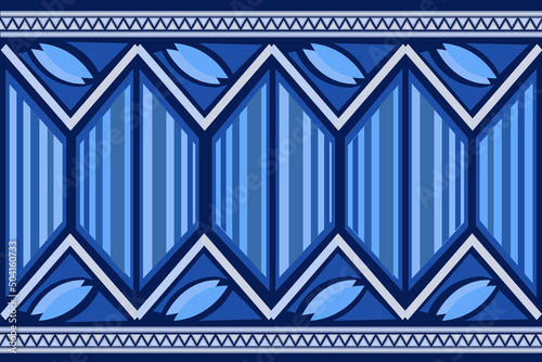 The fabric pattern in blue tones has a tribal look that is a simple design that is easy on the eyes. by cutting down the details into large channels used in the textile industry and various fabric wor