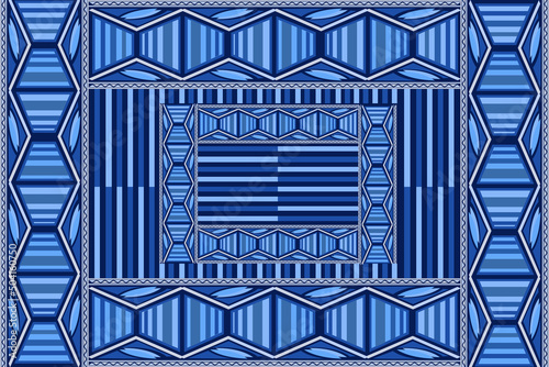 The fabric pattern in blue tones is ethnic. It is a design that draws the eye to the center and is cut with a slight detail. Used in the textile industry and various fabric works.
