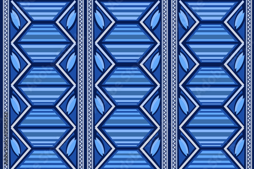 The fabric pattern in blue tones has a tribal look that is a simple design that is easy on the eyes. by cutting down details for use in the textile industry and various fabric works