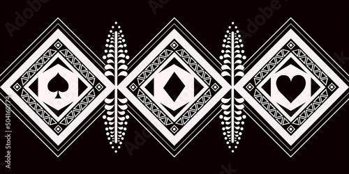 Digitally designed fabric pattern in black and white tones. using geometry and natural shapes together Used in the weaving industry, clothing, curtains.