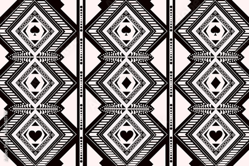 Digitally designed fabric pattern in black and white tones. using geometry and natural shapes together Used in the weaving industry, clothing, vertically patterned curtains leading upwards.