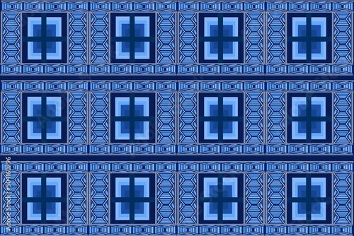 The fabric pattern in blue tones is ethnic. Various designed for use in the textile industry Adapted from geometric shapes