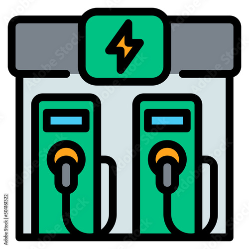 electric charge station Color line icon