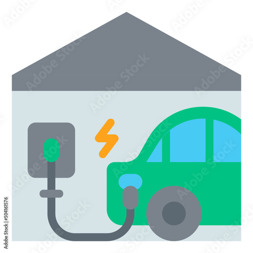 ev charging home flat icon