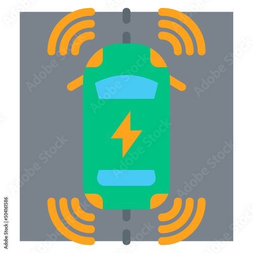 electric car auto pilot flat icon