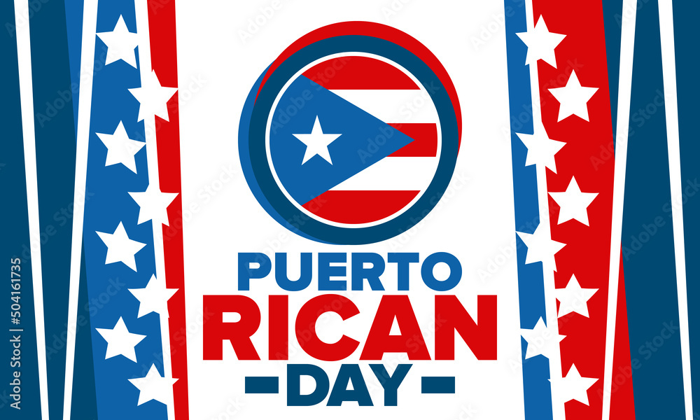 Puerto Rican Day. National happy holiday. Festival and parade in honor of independence and freedom. Puerto Rico flag. Latin american country. Patriotic elements. Vector poster illustration Puerto Rican Day. National happy holiday. Festival and parade in honor of independence and freedom. Puerto Rico flag. Latin american country. Patriotic elements. Vector poster illustration