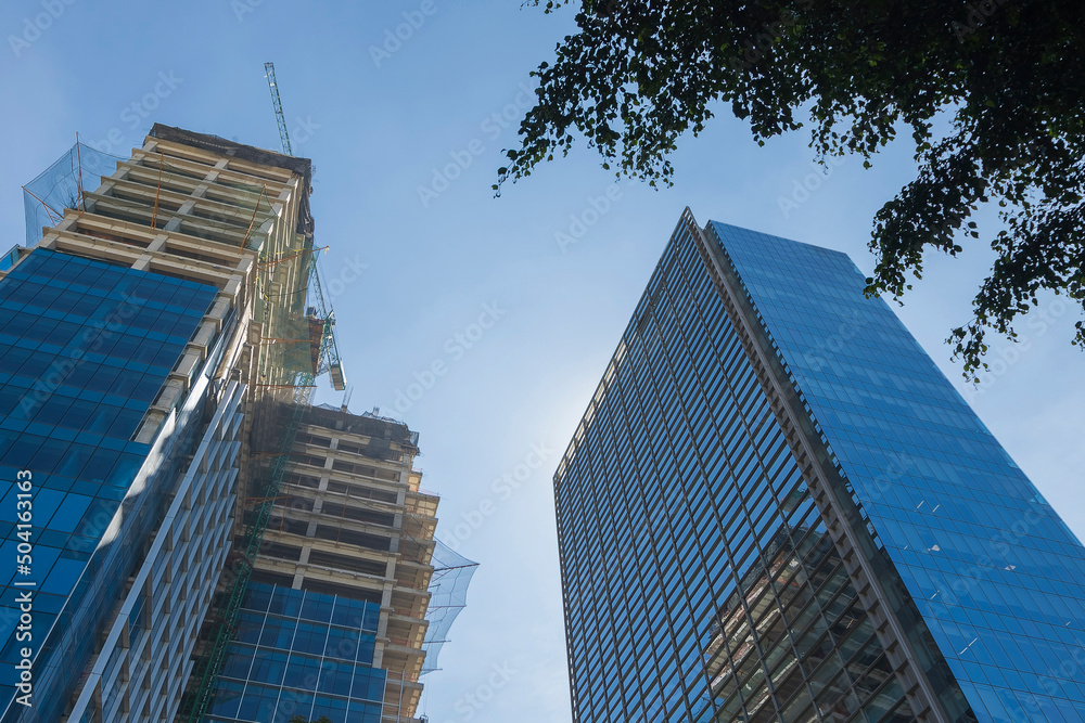 building under construction viewed from below in Mexico City, Mexico, sunny day building under construction viewed from below in Mexico City, Mexico, sunny day