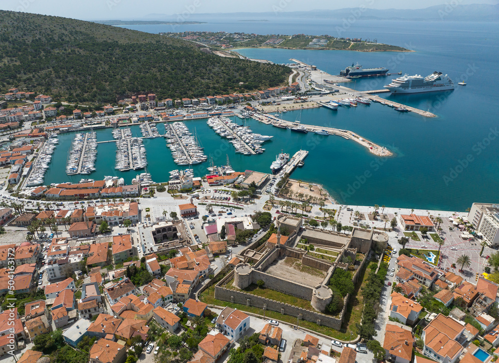 Cesme Marina and Cruise Drone Photo, Cesme Izmir, Aegean Region Turkey