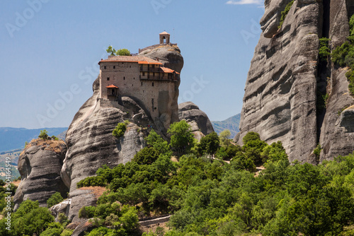 Greece - Thessaly - Meteora - St Nicolas (Agios Nikolaou) monastery high atop of fantastic rock formation photo