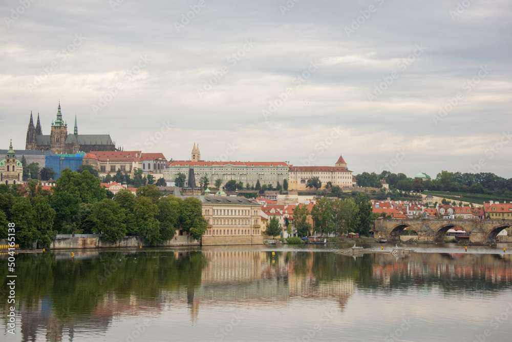 View of the old town of Prague over Vltava river, Czech Republic