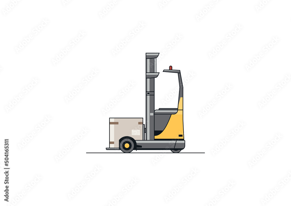 Line vector design of modern reach truck forklift with cargo. Line vector design of modern reach truck forklift with cargo.
