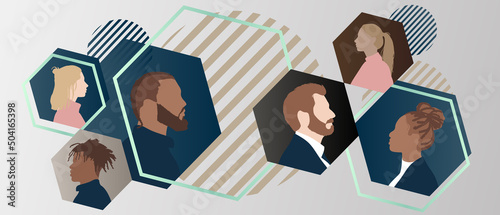diversity multiethnic people silhouette background. Community of colleagues or collaborators. Concept of teamwork, inclusion, partnership of multicultural diverse people, equal rights in organization