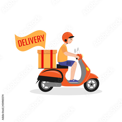 Online delivery service , online order tracking, delivery home and office. Scooter delivery. Man on the bike.	