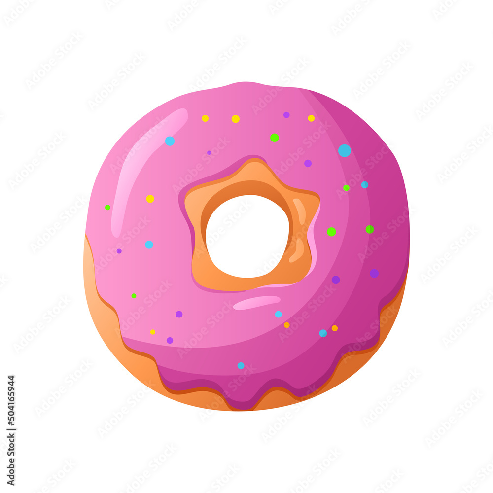 Pink donut isolated on white background. Simple modern design.Vector cute Illustration in cartoon style. Pink donut isolated on white background. Simple modern design.Vector cute Illustration in cartoon style.