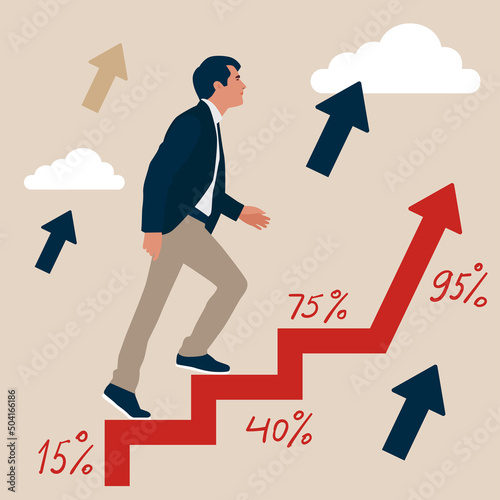Business vision and target,  goes on red arrow up to success in career, Concept business finance, Character, Leader, Vector illustration flat.
