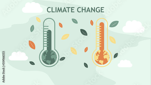 climate change earth inside ecology thermometer.Changing the concept of climate. The vector of climate change and saving the planet, World Environment Day, biotechnology, the city on the planet.