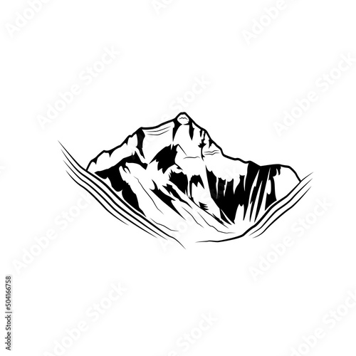Mount Everest  Isolated on a white background. A peak of Jomolungma in the Himalayas. vector flat illustration.