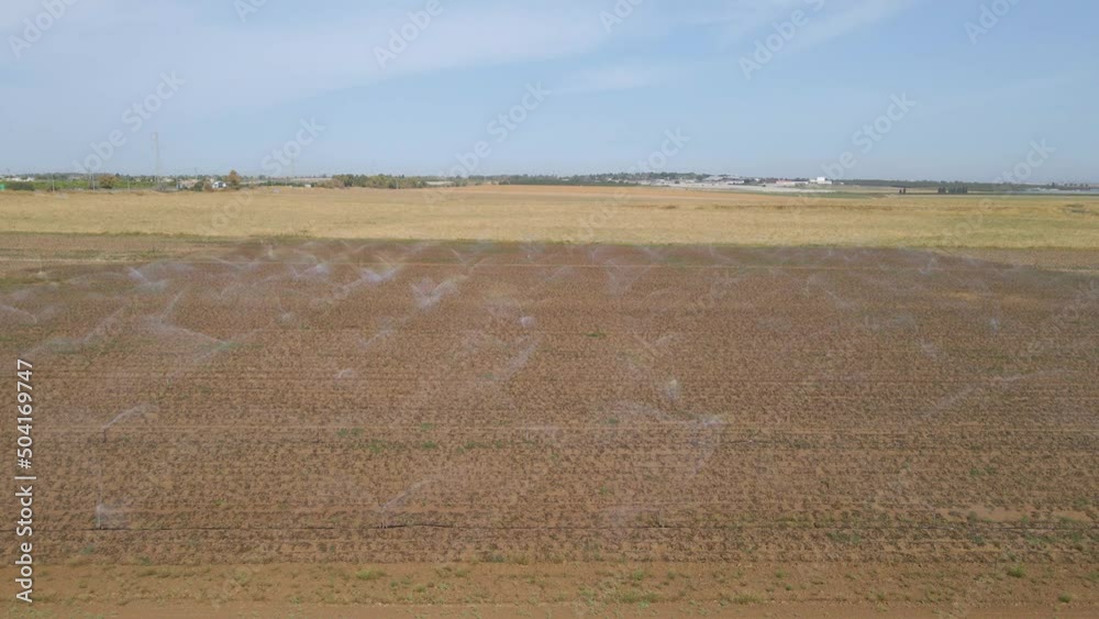 Aerial Shot of irrigating a Field At The Morning At Southern District Sdot Negev Israel Aerial Shot of irrigating a Field At The Morning At Southern District Sdot Negev Israel