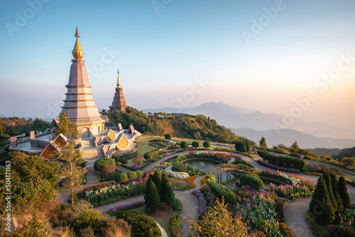 Doi Inthanon twin pagodas at Inthanon mountain near Chiang Mai  Thailand.