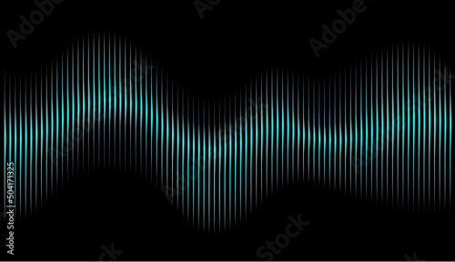 Neon movement of musical sound wave on black background
