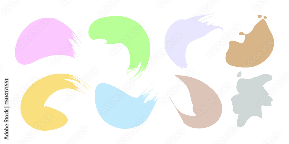 Obraz premium Color spots drawn by hand with a brush stroke. A collection of doodle lines, a hand-drawn template.Vector set isolated on a white background. Stroke lines with a black felt-tip pen and a grunge brush