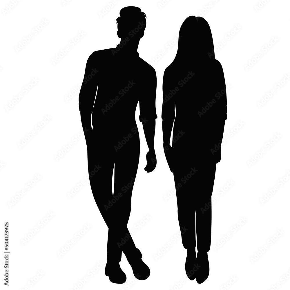 man and woman silhouette, on white background, isolated, vector