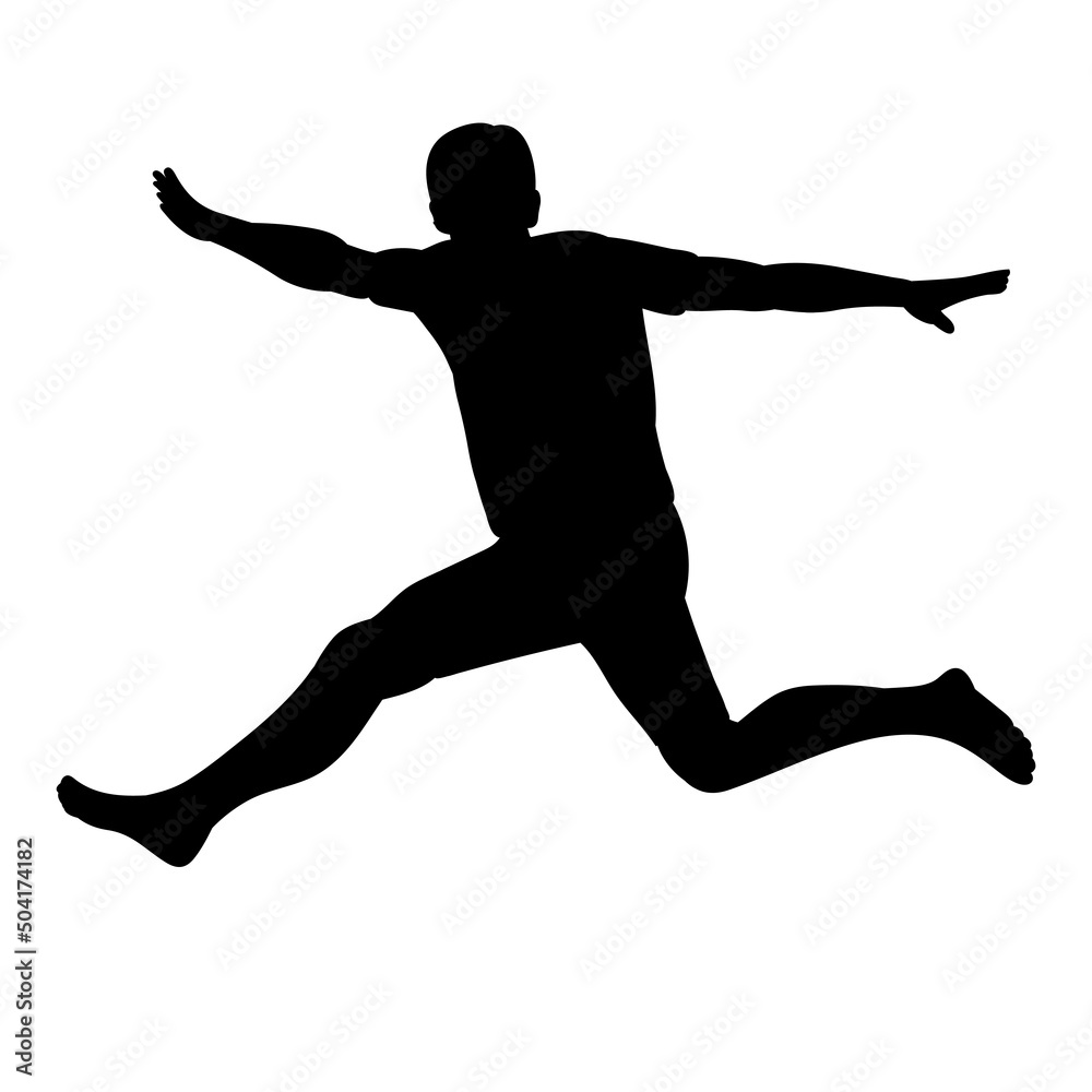 man jumping silhouette, on white background, isolated