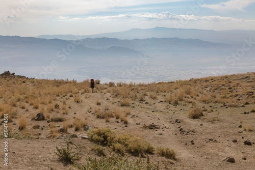 Tourist hikes on Serdarbulak lava plateau near the peaks of Greater Ararat, Eastern Anatolia Region, Turkey