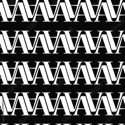 vector seamless texture with white letters on a trendy isolated black background, black geometric pattern with white letters a