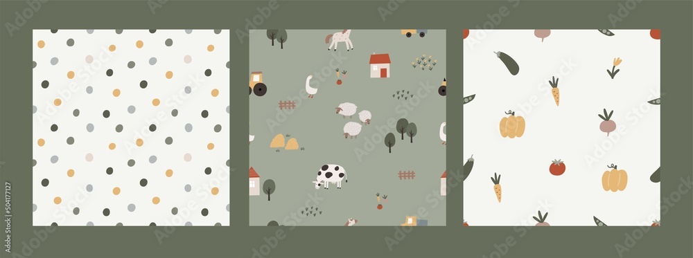 Cute Farm pets colorful collection. Hand drawn vector domestic animals ...