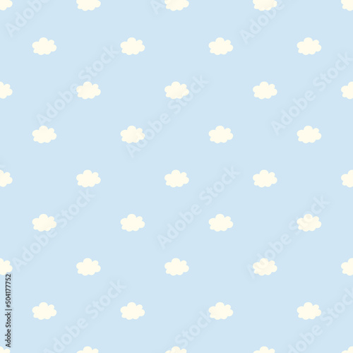 Blue seamless pattern with white clouds