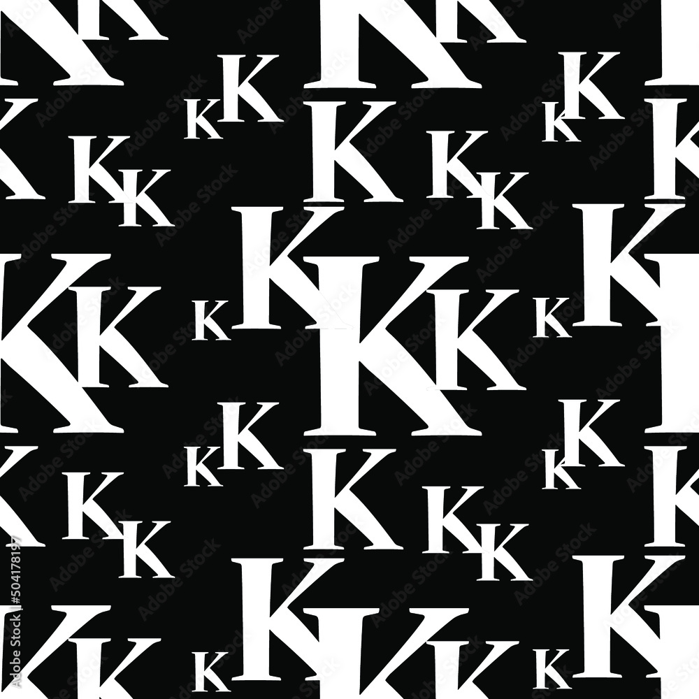 vector seamless texture with white letters on a trendy isolated black background, black geometric pattern with white letters