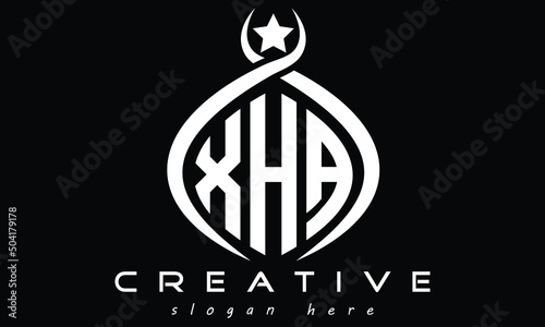 XHA three letters monogram curved oval initial academy university college school geometric unique shield logo design, vector template