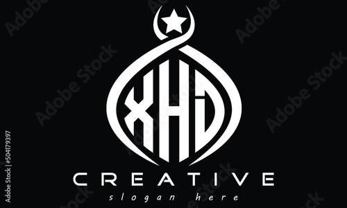 XHD three letters monogram curved oval initial academy university college school geometric unique shield logo design, vector template
