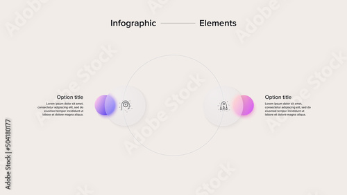 Business 2 step process chart infographic. Circular corporate workflow graphic elements. Company flowchart presentation slide. Vector info graphic in isometric design.