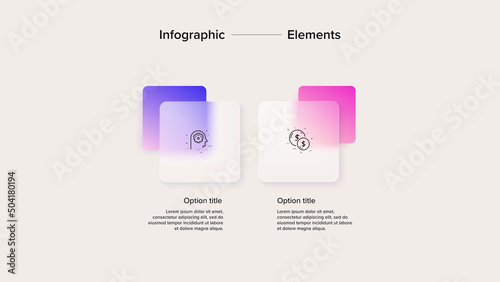 Business 2 step process chart infographic. Square corporate workflow graphic elements. Company flowchart presentation slide. Vector info graphic in isometric design.