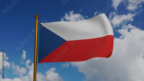 National flag of Czech Republic waving 3D Render with flagpole and blue sky timelapse, flag of Czechia textile, Czechoslovakia Flag Czech designed by Jaroslav Kursa, Statni vlajka Ceske republiky. 4k photo