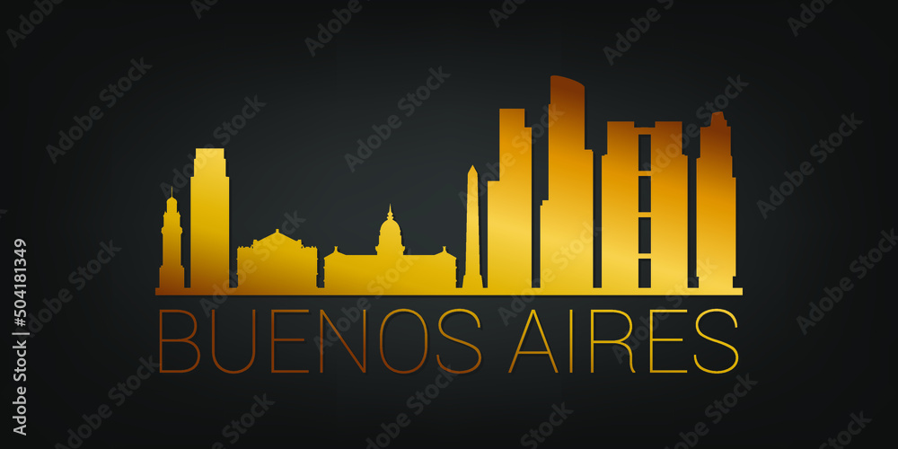 Obraz premium Buenos Aires, Argentina Gold Skyline City Silhouette Vector. Golden Design Luxury Style Icon Symbols. Travel and Tourism Famous Buildings.