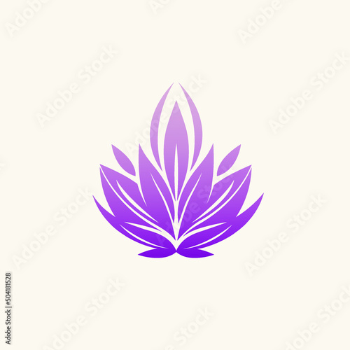 Lotus flower. Yoga  mindfulness  relaxation  meditation logo isolated on light fund. Beauty and spa icon. Elegant  luxury style plant illustration. Natural  healthy lifestyle symbol. Purple color.