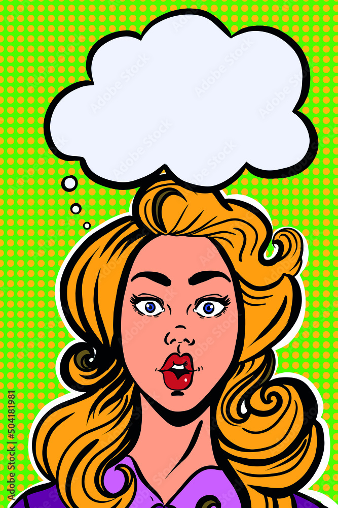 cool pop art woman thinking bubble ,surprised. cool pop art woman thinking bubble ,surprised.