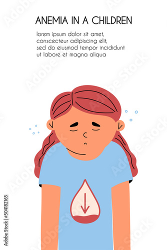 The child suffers from hypoglycemia. A teenager with symptoms of low blood sugar. Vector illustration in flat style