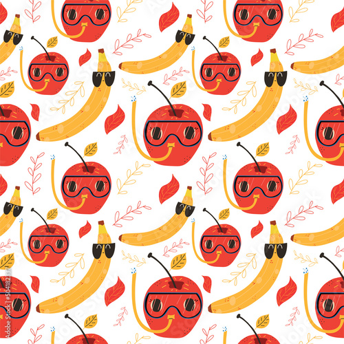 Seamless summer pattern with fruits. Vector illustration hand drawn