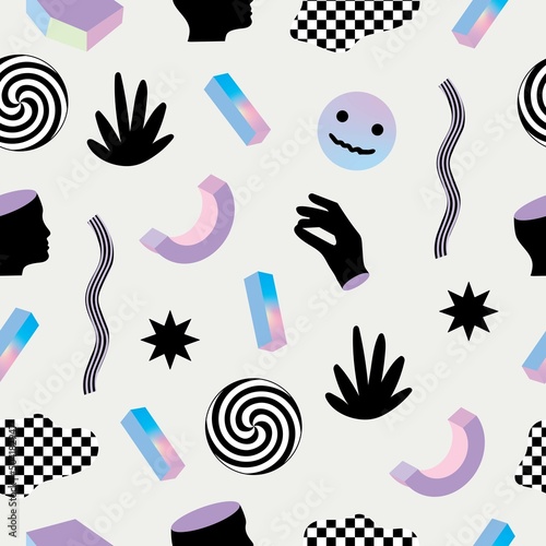 Psychedelic Surreal Cyberpunk Seamless Pattern