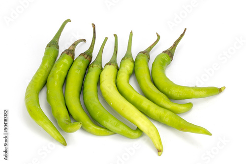 Green Chilli - Fresh Green Chilli, isolated in plain background, shot using studio lighting and macro setup. 