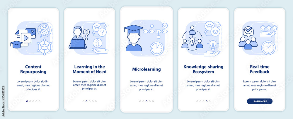 Trendy skills to learn light blue onboarding mobile app screen ...