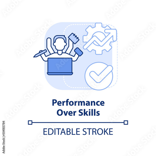 Performance over skills light blue concept icon. High demand skill in development abstract idea thin line illustration. Isolated outline drawing. Editable stroke. Arial, Myriad Pro-Bold fonts used