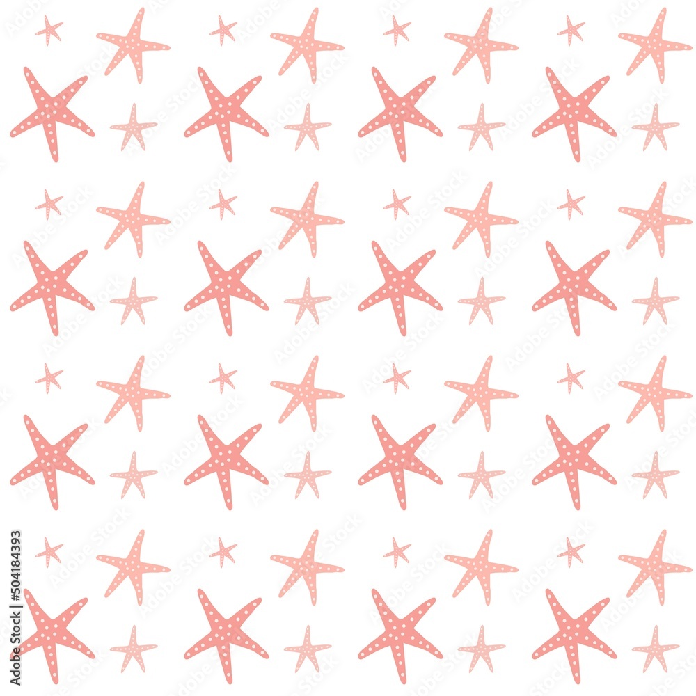 Fototapeta premium starfish pattern. Pink starfish on a pattern for textile, wallpaper, background.