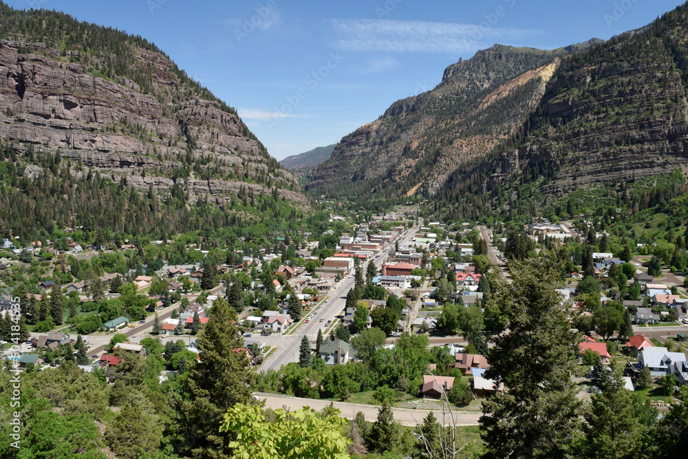 Aerial view of the old historic town of Silverton, Colorado 